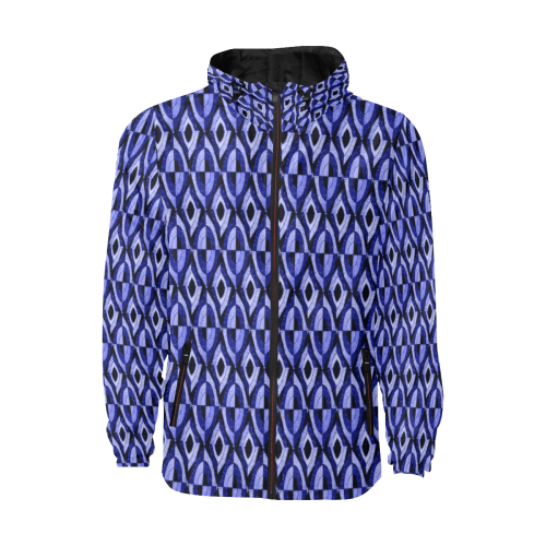 geometric blue All Over Print Quilted Windbreaker for Men (Model H35)