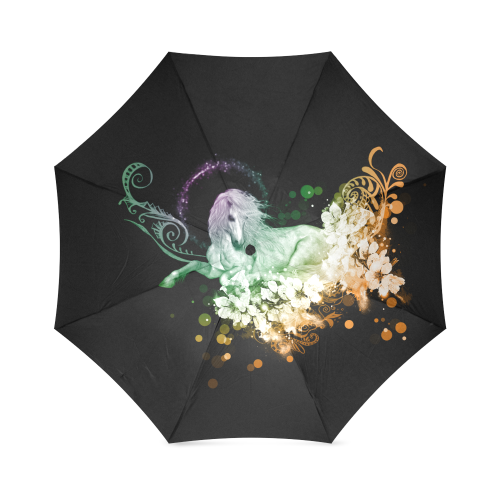 Beautiful unicorn with flowers, colorful Foldable Umbrella (Model U01)