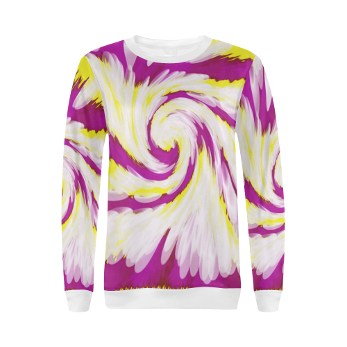 Pink Yellow Tie Dye Swirl Abstract All Over Print Crewneck Sweatshirt for Women (Model H18)
