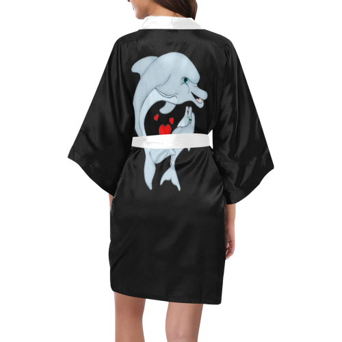 Dolphin Love Black/White Kimono Robe
