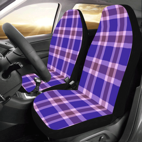 Navy Violet White Plaid Car Seat Covers (Set of 2)