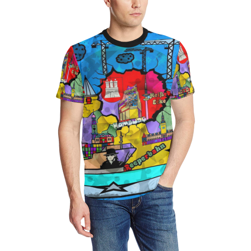 Hamburg Germany Popart by Nico Bielow Men's All Over Print T-Shirt (Solid Color Neck) (Model T63)
