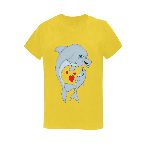 Dolphin Love Yellow Women's T-Shirt in USA Size (Two Sides Printing)