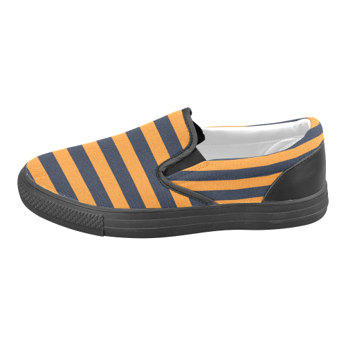 Gold & Blue Stripes Men's Slip-on Canvas Shoes (Model 019)