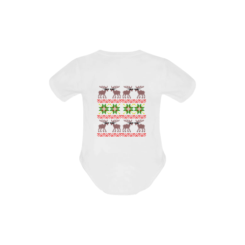 Christmas Ugly Sweater Deal With It Reindeer White Baby Powder Organic Short Sleeve One Piece (Model T28)
