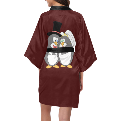Penguin Wedding Burgundy/Black Kimono Robe