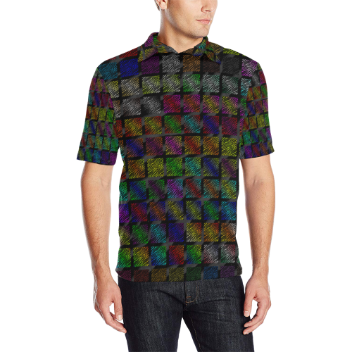 Ripped SpaceTime Stripes Collection Men's All Over Print Polo Shirt (Model T55)