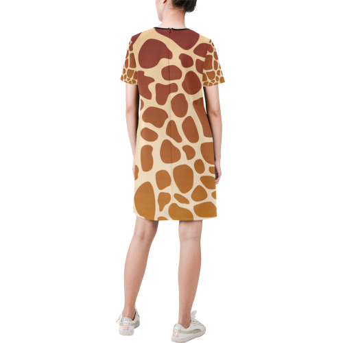 cheeta spots Short-Sleeve Round Neck A-Line Dress (Model D47)