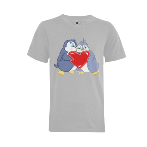 Penguin Love Grey Men's V-Neck T-shirt (USA Size) (Model T10)