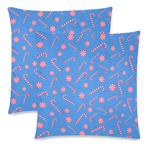 Candy CANE CHRISTMAS BLUE Custom Zippered Pillow Cases 18"x 18" (Twin Sides) (Set of 2)