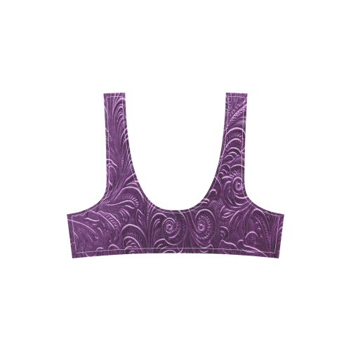 Embossed Purple Flowers Sport Top & High-Waisted Bikini Swimsuit (Model S07)
