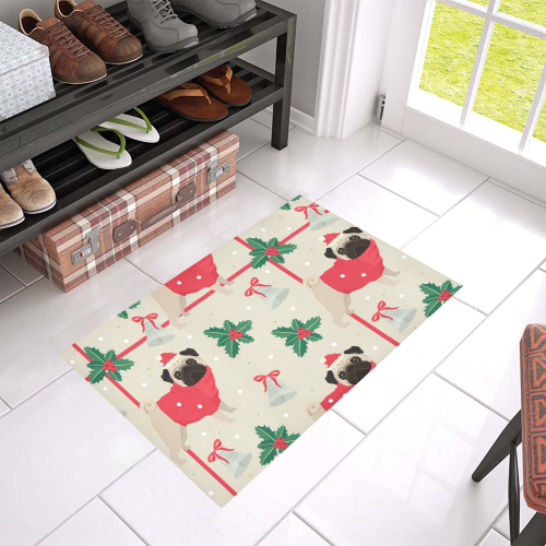 Christmas Pug Pattern Azalea Doormat 24" x 16" (Sponge Material)