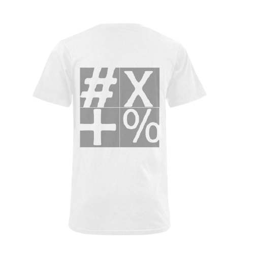 NUMBERS Collection Symbols White/Gray/White Men's V-Neck T-shirt (USA Size) (Model T10)