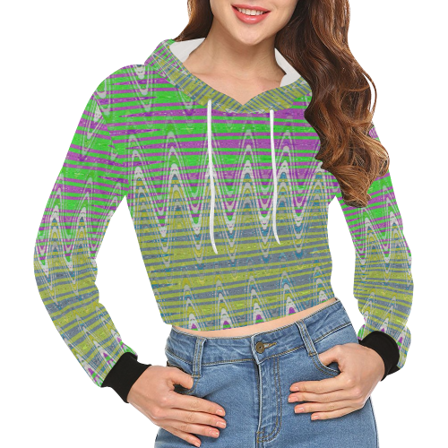 Colorful Pastel Zigzag Waves Pattern All Over Print Crop Hoodie for Women (Model H22)
