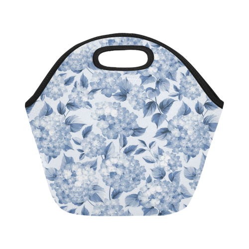 Blue and White Floral Pattern Neoprene Lunch Bag/Small (Model 1669)