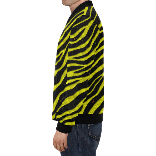 Ripped SpaceTime Stripes - Yellow All Over Print Bomber Jacket for Men (Model H19)