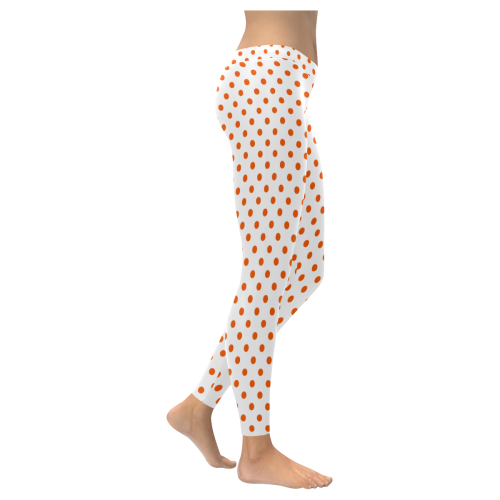 Tangerine Orange Polka Dots on White Women's Low Rise Leggings (Invisible Stitch) (Model L05)