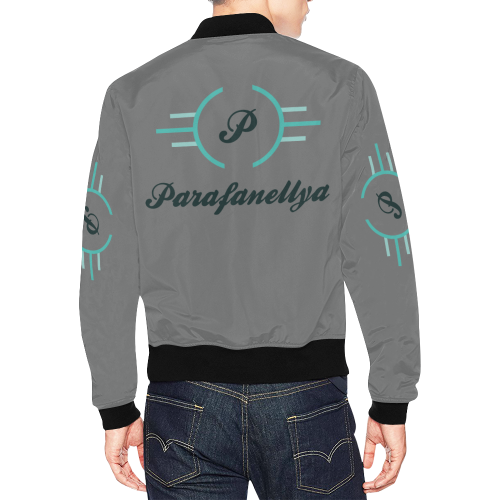 ParafanellyaMen's Grey & Aqua Bomber Jacket All Over Print Bomber Jacket for Men (Model H19)