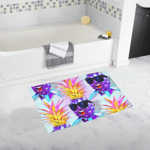 Pineapple Ultraviolet Happy Dude with Sunglasses Bath Rug 20''x 32''