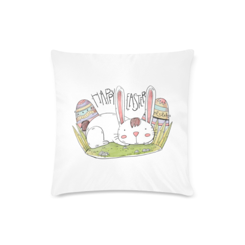 Happy Easter White Bunny And Eggs Custom Zippered Pillow Case 16"x16"(Twin Sides)