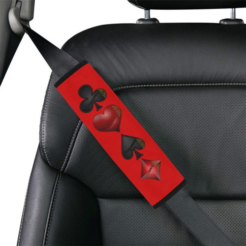 Las Vegas  Black and Red Casino Poker Card Shapes on Red Car Seat Belt Cover 7''x10''