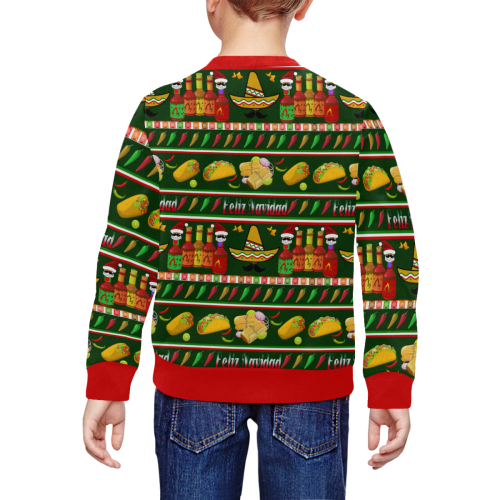 Feliz Navidad Ugly Sweater All Over Print Crewneck Sweatshirt for Kids (Model H29)