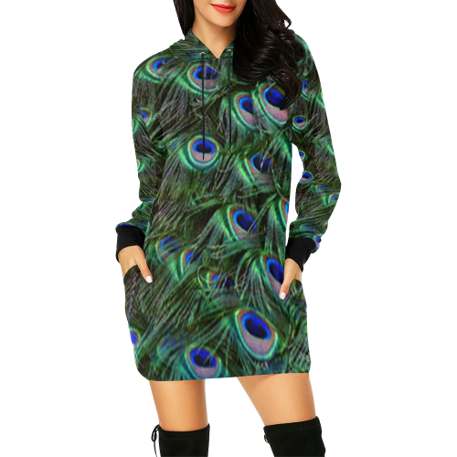 Peacock Feathers All Over Print Hoodie Mini Dress (Model H27)