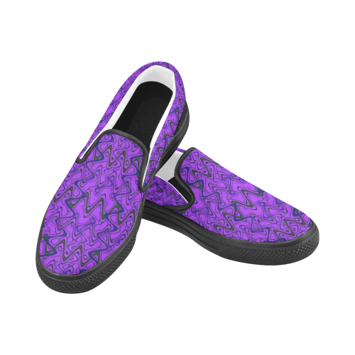Purple and Black Waves pattern design Women's Unusual Slip-on Canvas Shoes (Model 019)