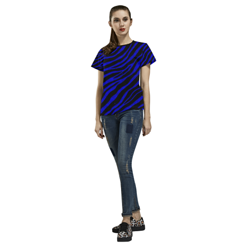 Ripped SpaceTime Stripes - Blue All Over Print T-shirt for Women/Large Size (USA Size) (Model T40)