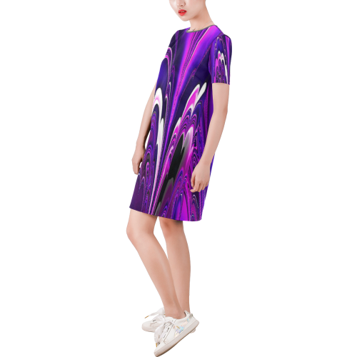 marbled fractal 417 B by JamColors Short-Sleeve Round Neck A-Line Dress (Model D47)