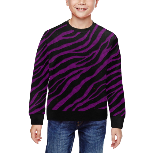 Ripped SpaceTime Stripes - Purple All Over Print Crewneck Sweatshirt for Kids (Model H29)