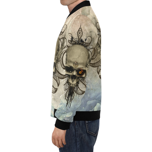 Creepy skull, vintage background All Over Print Bomber Jacket for Men/Large Size (Model H19)