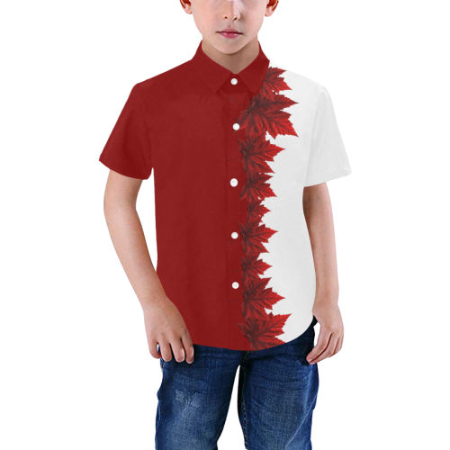 Kid's Canada Maple Leaf Buttondown Boys' All Over Print Short Sleeve Shirt (Model T59)