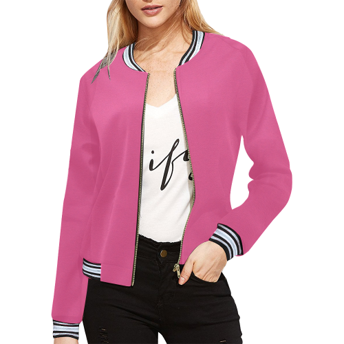 Precious Hydrangea Pink Solid Color All Over Print Bomber Jacket for Women (Model H21)