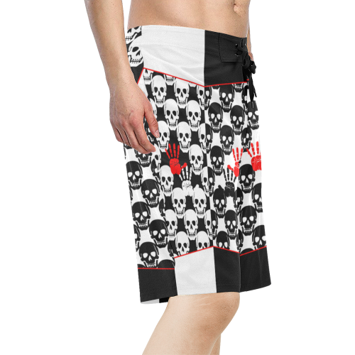 Skulls and Hands - black and white II Men's All Over Print Board Shorts (Model L16)