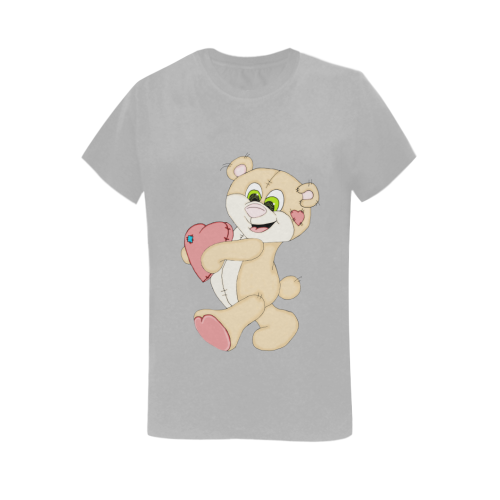 Patchwork Heart Teddy Grey Women's T-Shirt in USA Size (Two Sides Printing)