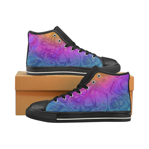 Fractal Batik ART - Hippie Rainbow Colors 1 Women's Classic High Top Canvas Shoes (Model 017)