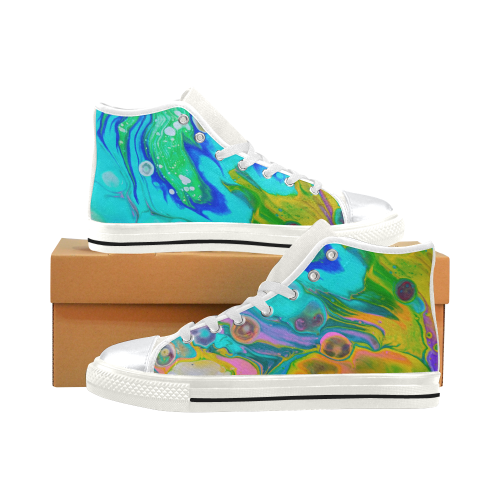 rainbow waves. High Top Canvas Women's Shoes/Large Size (Model 017)
