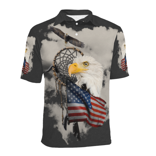 Awesome American Eagle Men's All Over Print Polo Shirt (Model T55)