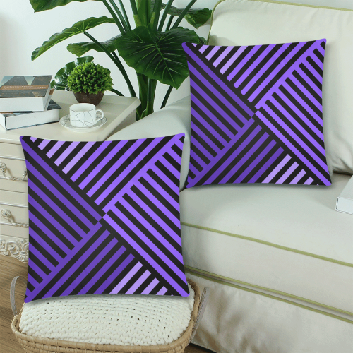 Purple Diagonal Striped Pattern Custom Zippered Pillow Cases 18"x 18" (Twin Sides) (Set of 2)