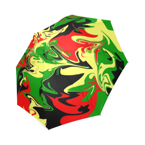 Red, Yellow, Black and Green Swirls 3358 Foldable Umbrella (Model U01)