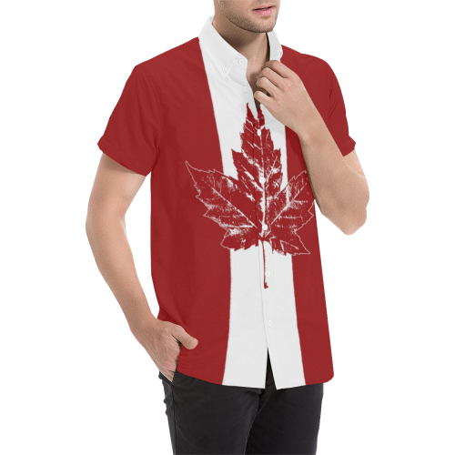 Cool Canada Plus Size Shirts Retro Red Men's All Over Print Short Sleeve Shirt/Large Size (Model T53)