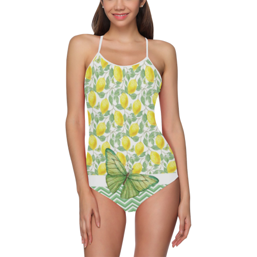 Butterfly And Lemons Strap Swimsuit ( Model S05)