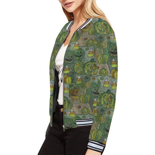 Halloween Pumkin camouflage by Nico Bielow All Over Print Bomber Jacket for Women (Model H21)