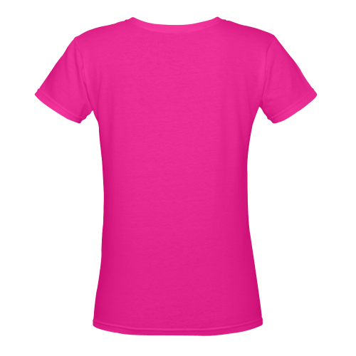 Patchwork Heart Teddy Hot Pink Women's Deep V-neck T-shirt (Model T19)