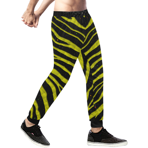 Ripped SpaceTime Stripes - Yellow Men's All Over Print Sweatpants/Large Size (Model L11)