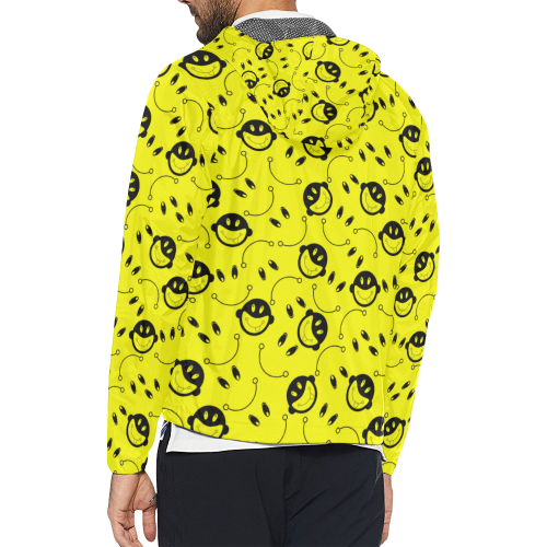 monkey tongue out on yellow Unisex All Over Print Windbreaker (Model H23)