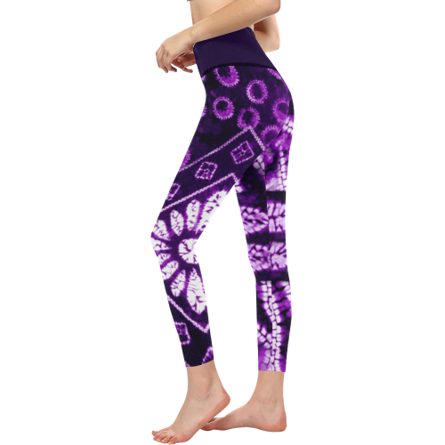Purple Shibori Collage Women's All Over Print High-Waisted Leggings (Model L36)