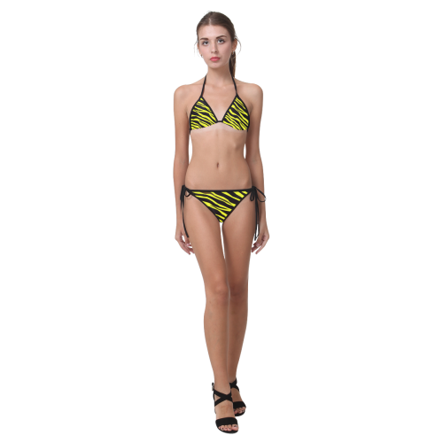 Neon Yellow Zebra Stripes Custom Bikini Swimsuit (Model S01)