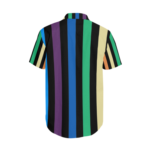Rainbow Stripes with Black Men's Short Sleeve Shirt with Lapel Collar (Model T54)